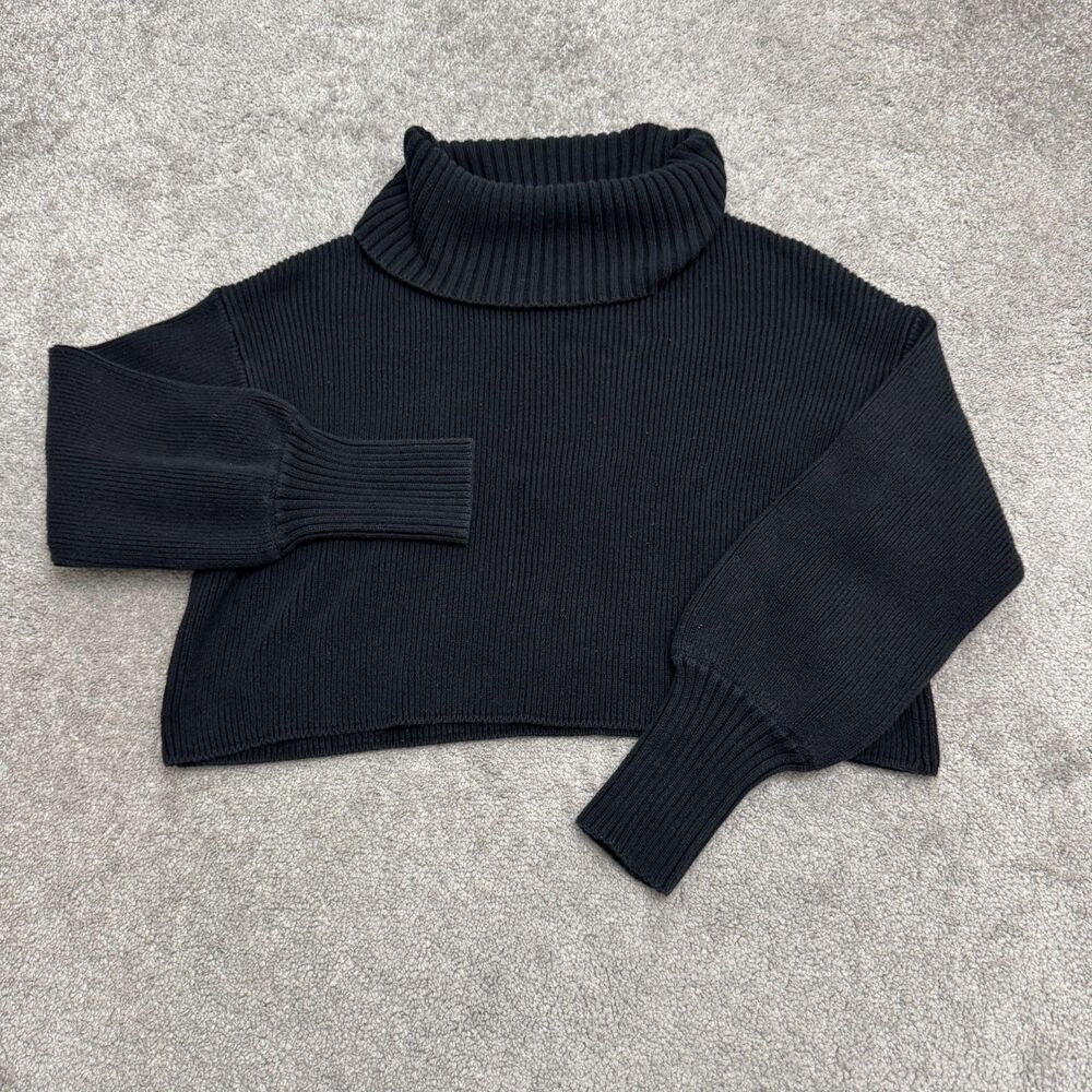 Wild Fable Ribbed Turtleneck Cropped Cotton Knit Sweater Womens XL Black Casual